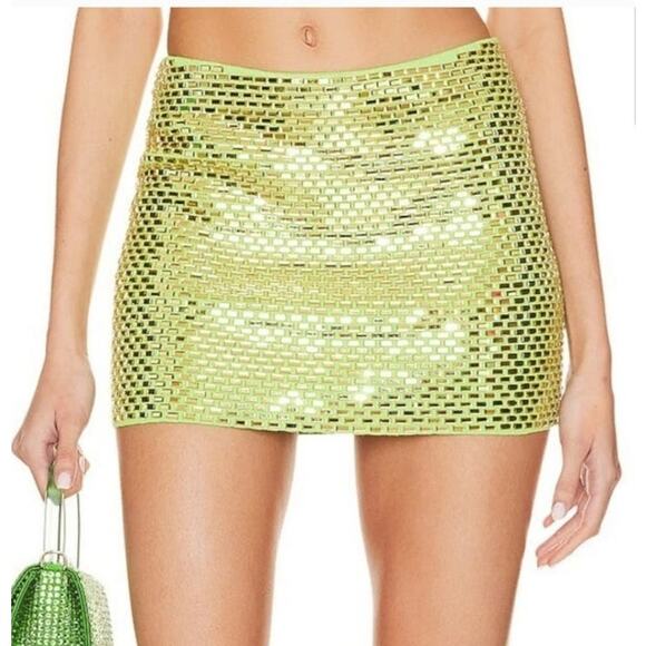 Retrofete Dresses & Skirts - Retrofete Koko Mini Skirt in Lime Punch Size Small NWT Mini Beaded